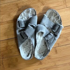 Birkenstock Gray Shearling Sandals